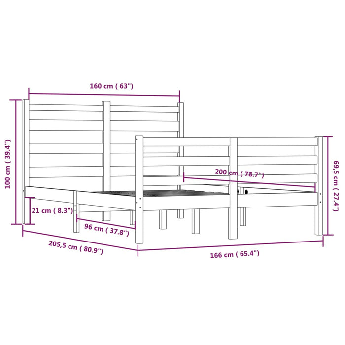 Massivholzbett Kiefer 160x200 cm Grau