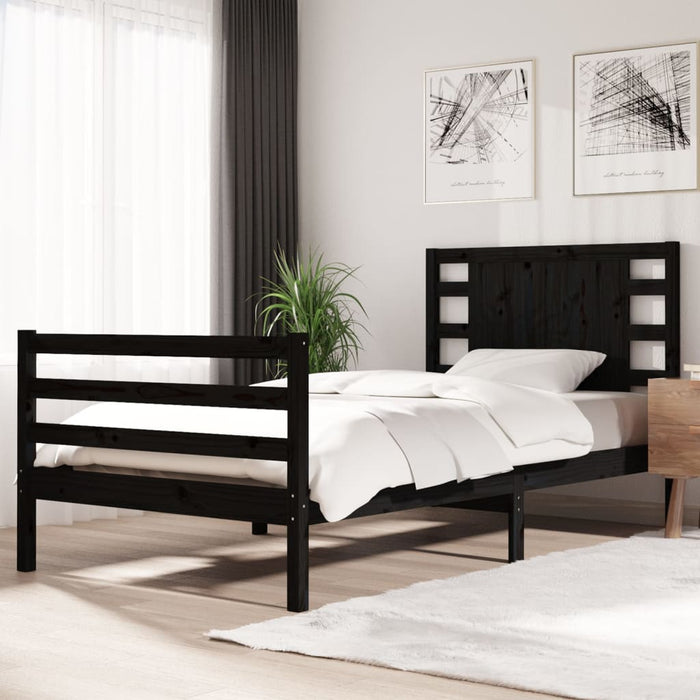 Massivholzbett Schwarz Kiefer 90x200 cm