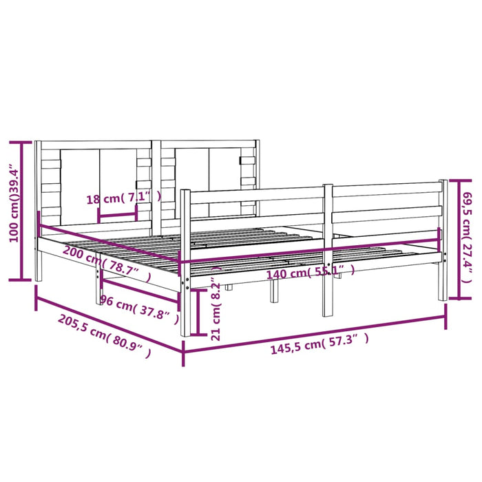 Massivholzbett Grau Kiefer 140x200 cm