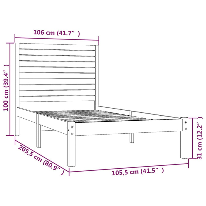 Massivholzbett Grau 100x200 cm