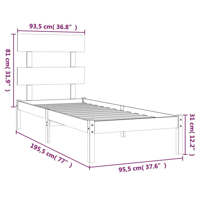 Massivholzbett Schwarz 90x190 cm