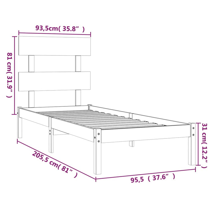 Massivholzbett Grau 90x200 cm