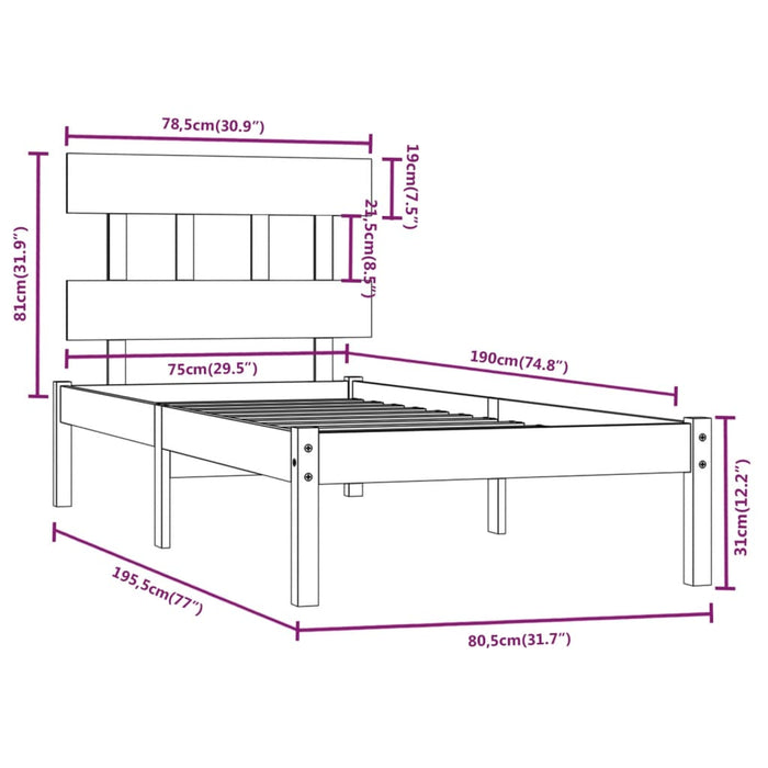 Massivholzbett Honigbraun 75x190 cm