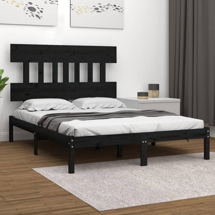 Massivholzbett Schwarz 135x190 cm