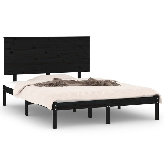 Massivholzbett Schwarz 135x190 cm