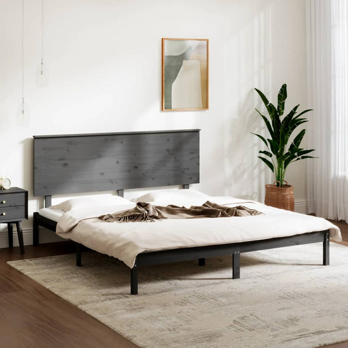 Massivholzbett Grau Kiefer 200x200 cm