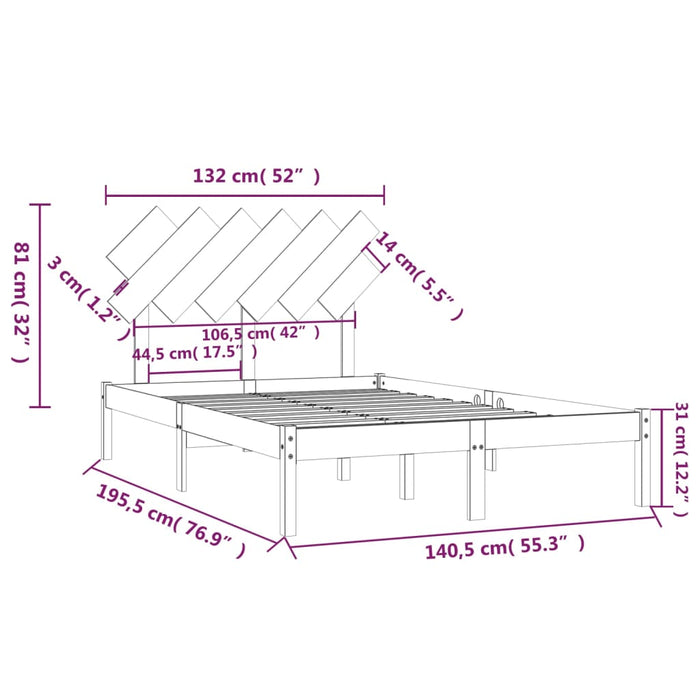 Massivholzbett Grau 135x190 cm