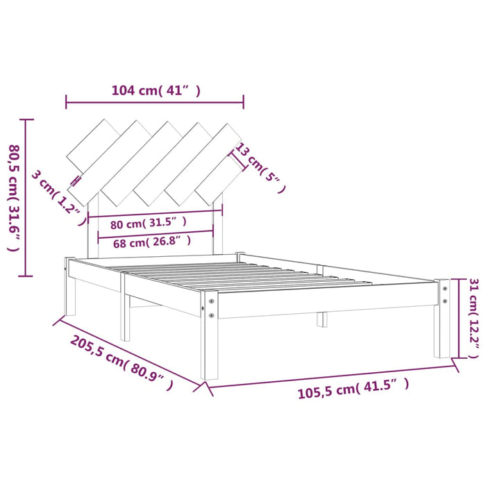 Massivholzbett Grau 100x200 cm