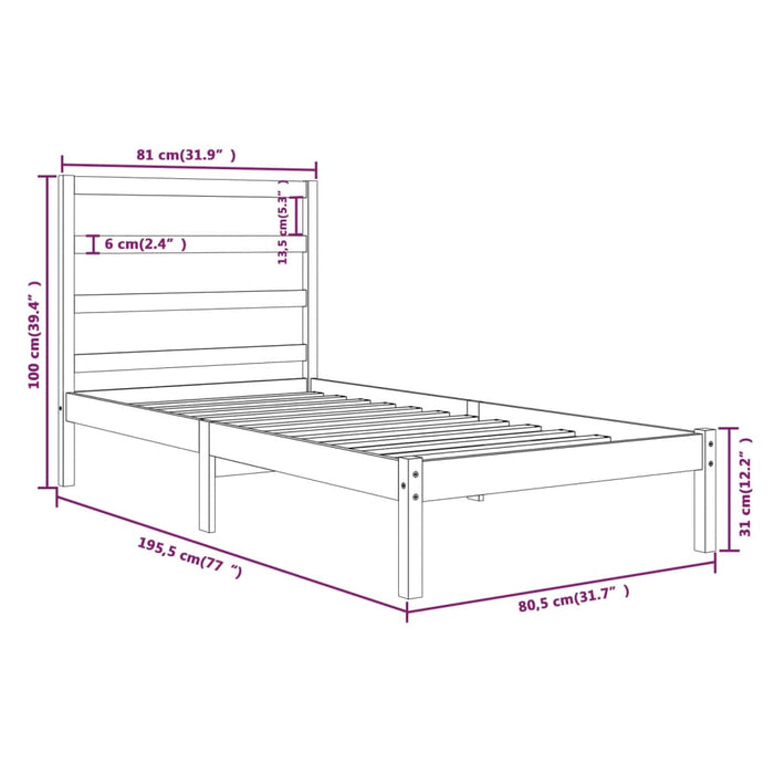 Massivholzbett Honigbraun 75x190 cm