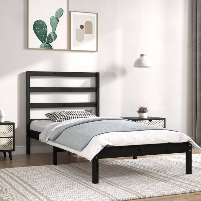 Massivholzbett Schwarz 90x190 cm