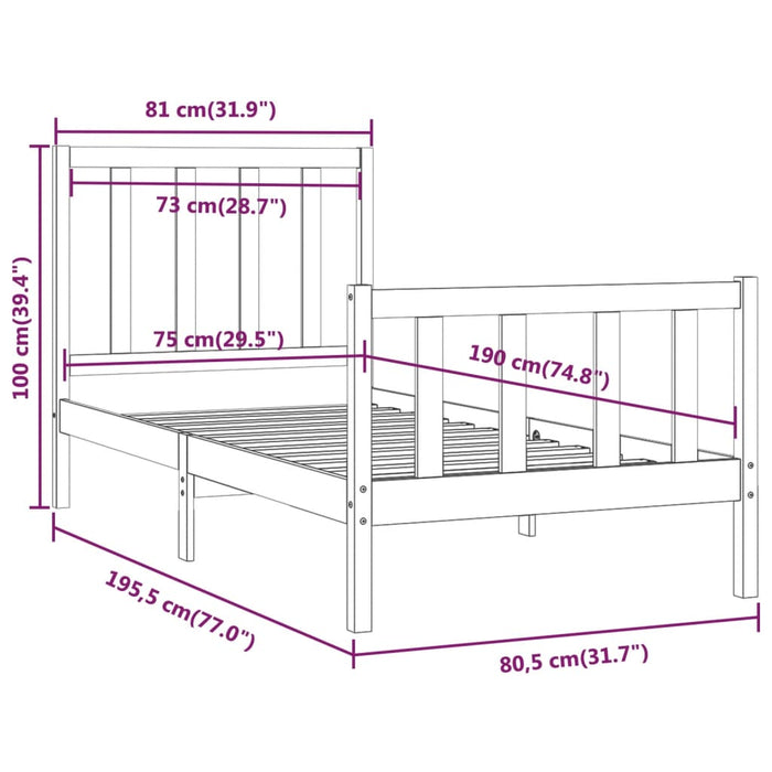 Massivholzbett Honigbraun 75x190 cm