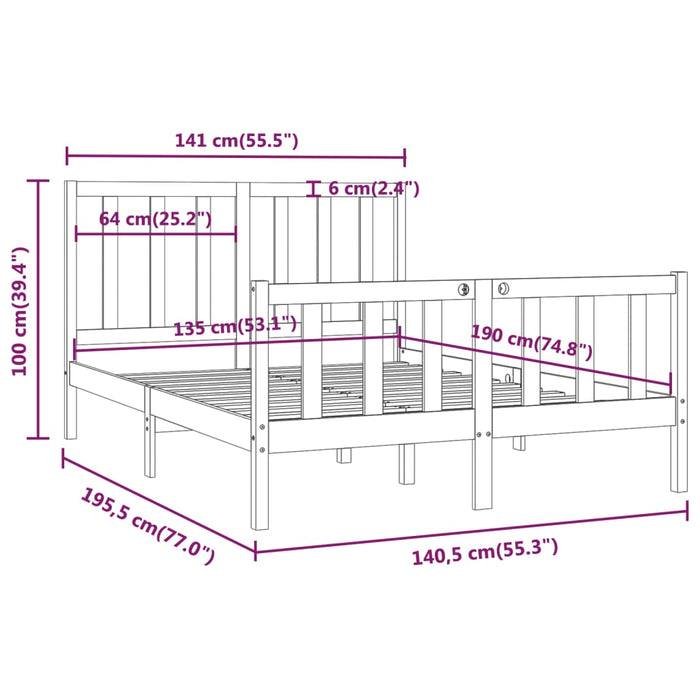 Massivholzbett Grau 135x190 cm