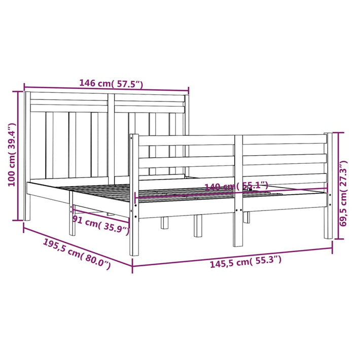 Massivholzbett Grau 140x190 cm