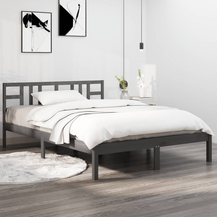 Massivholzbett Grau 135x190 cm