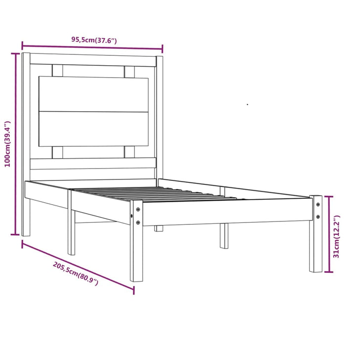 Massivholzbett Grau 90x200 cm