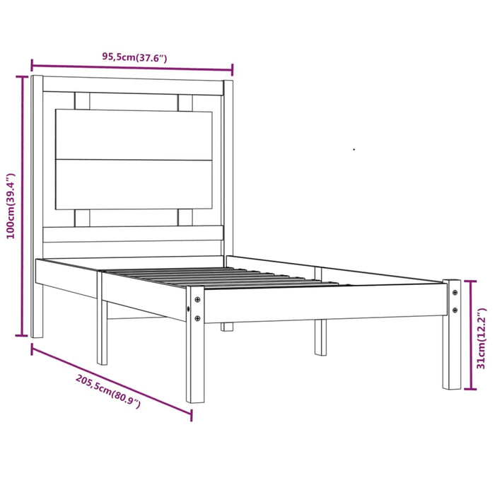 Massivholzbett Schwarz 90x200 cm
