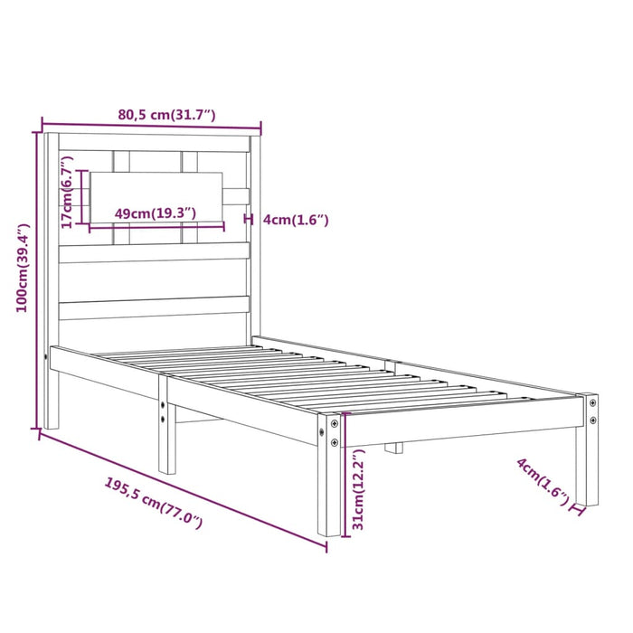 Massivholzbett Honigbraun 75x190 cm