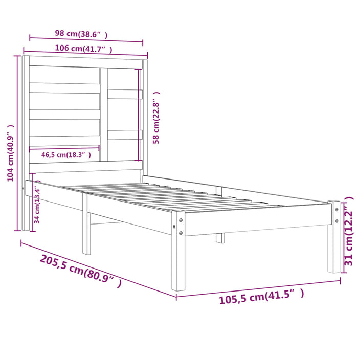 Massivholzbett Grau 100x200 cm