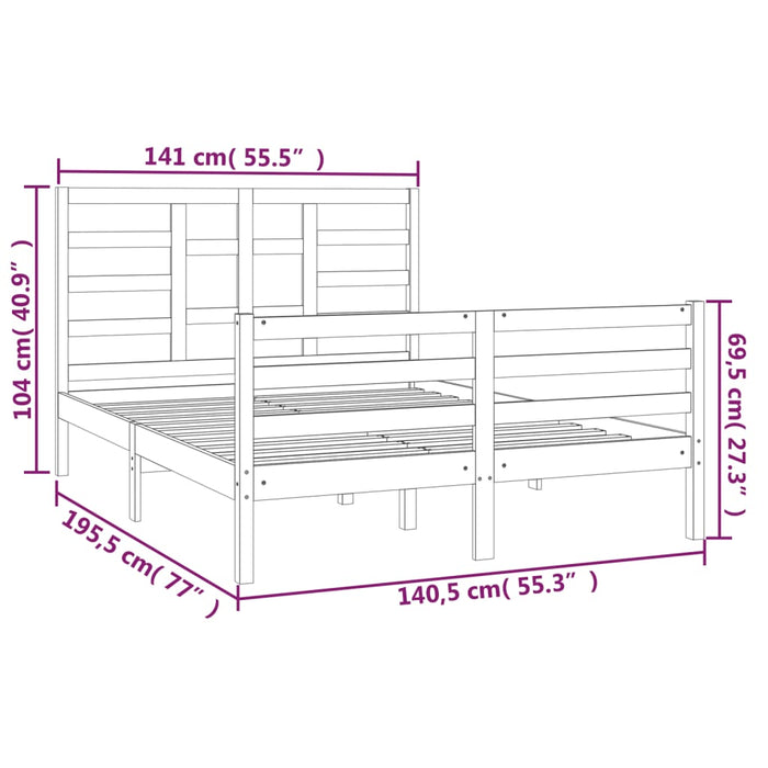 Massivholzbett Grau 135x190 cm