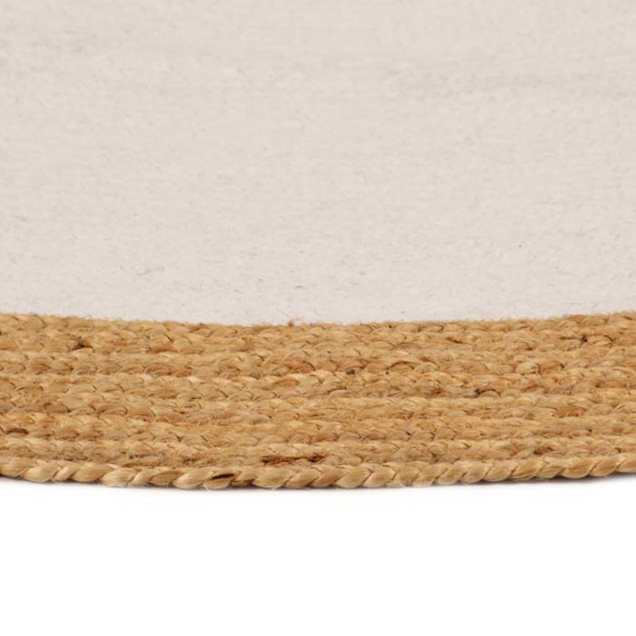 Teppich Geflochten Weiß & Natur 180 cm Jute & Baumwolle Rund
