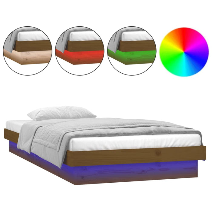 Massivholzbett mit LEDs Honigbraun 75x190 cm