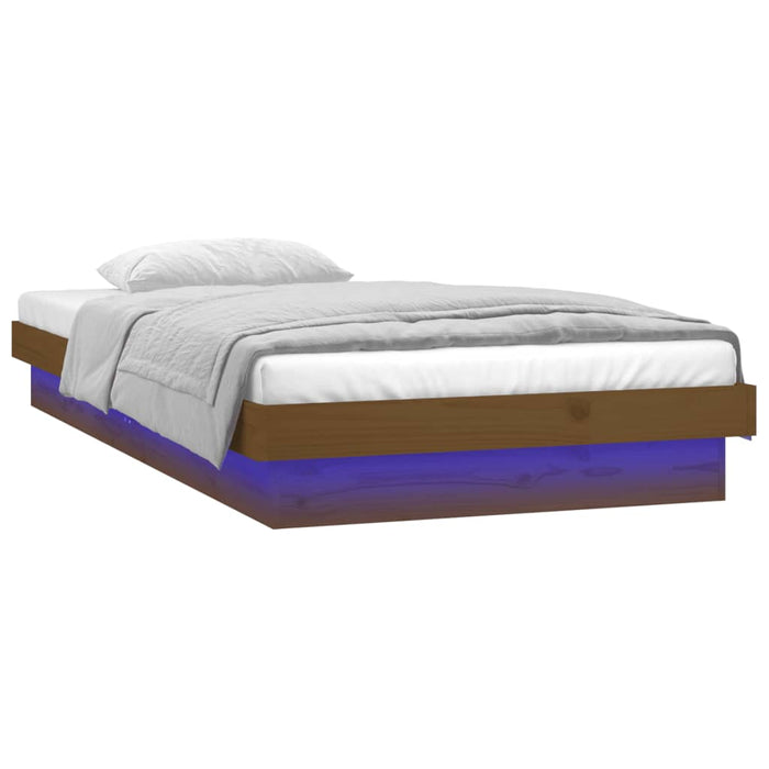 Massivholzbett mit LEDs Honigbraun 75x190 cm