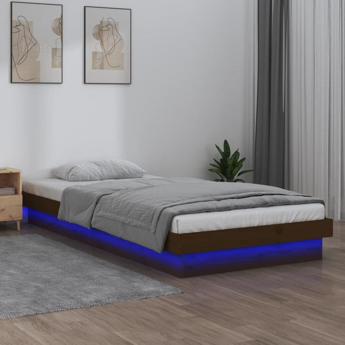 Massivholzbett mit LEDs Honigbraun 75x190 cm