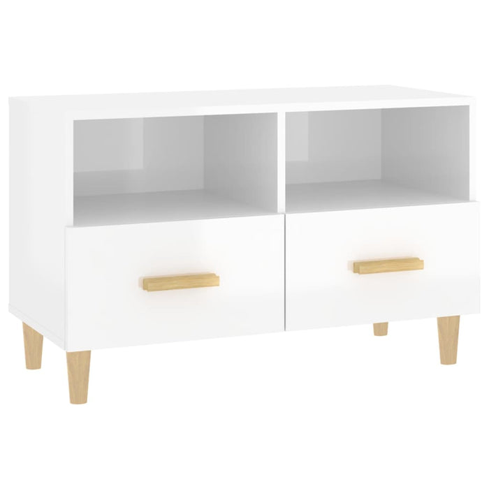 TV cabinet high-gloss white 80x36x50 cm made of wood