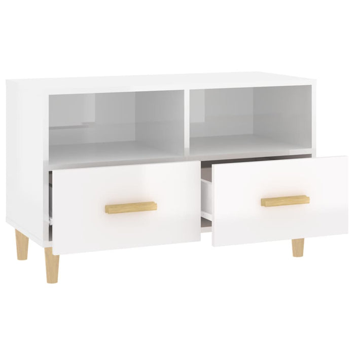 TV cabinet high-gloss white 80x36x50 cm made of wood