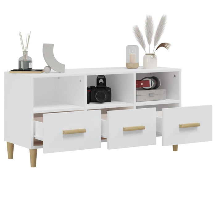 TV cabinet high-gloss white 102x36x50 cm made of wood