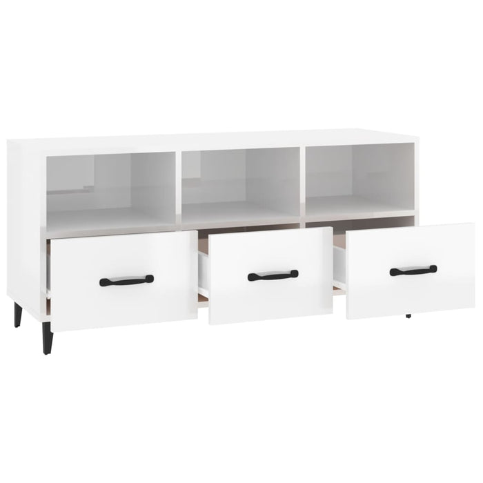 TV cabinet high-gloss white 102x35x50 cm made of wood