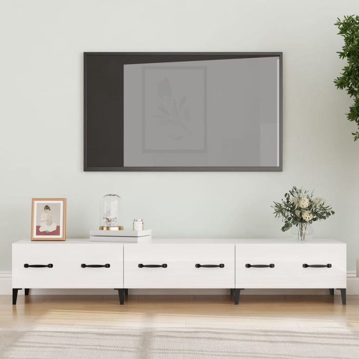 TV cabinet high-gloss white 150x34.5x30 cm made of wood