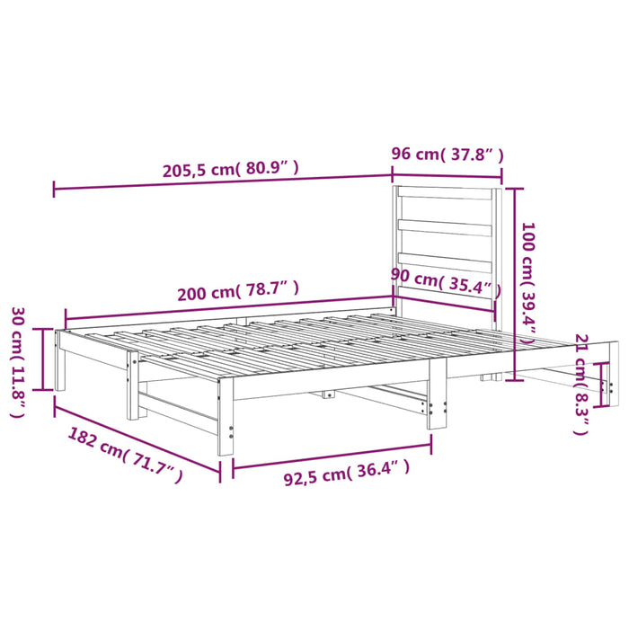 Tagesbett Ausziehbar Weiß 2x(90x200) cm Massivholz Kiefer