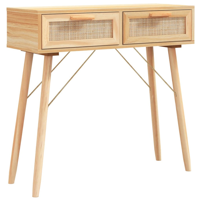 Console table brown 80x30x75 cm solid pine natural rattan