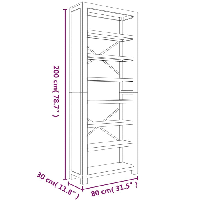 Bookcase 7 compartments 80x30x200 cm solid acacia wood