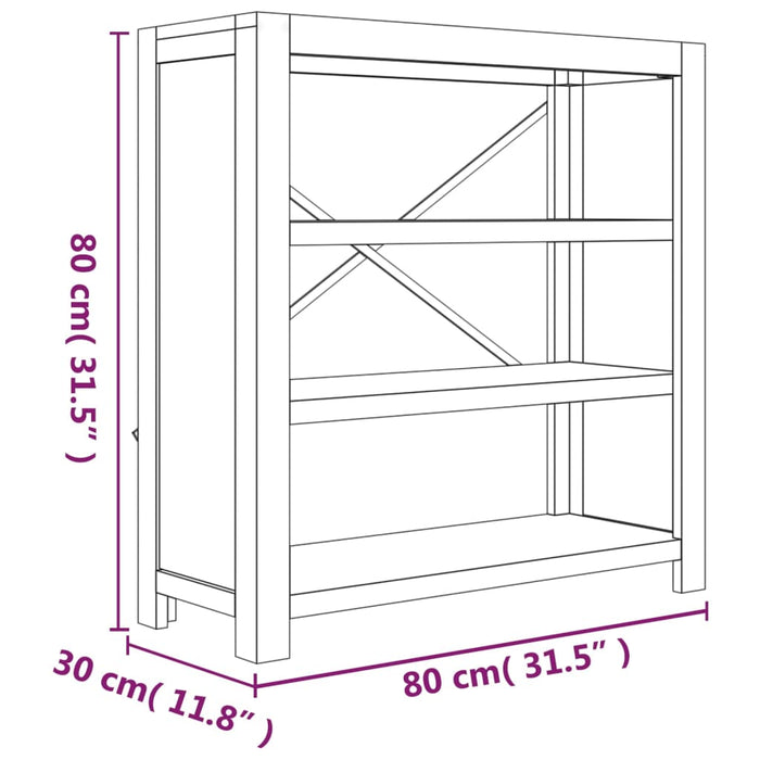 Bookcase 3 compartments 80x30x80 cm solid acacia wood