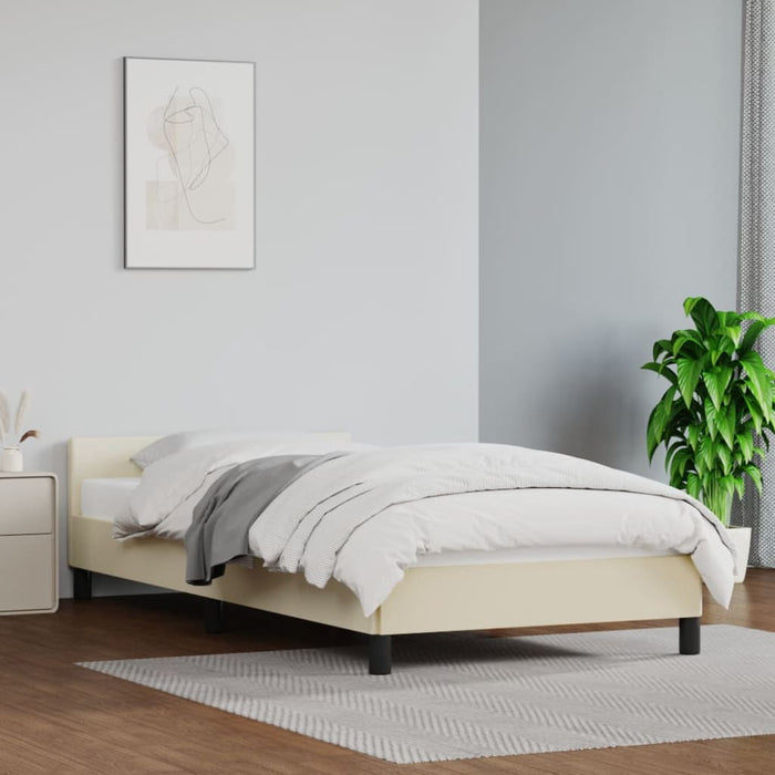 Bed frame with headboard cream 90x190 cm faux leather