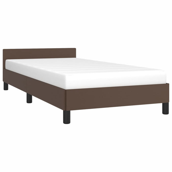 Bed frame with headboard brown 90x200 cm faux leather