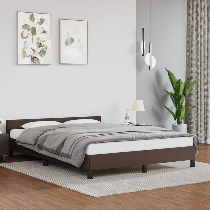 Bed frame with headboard brown 140x190 cm faux leather