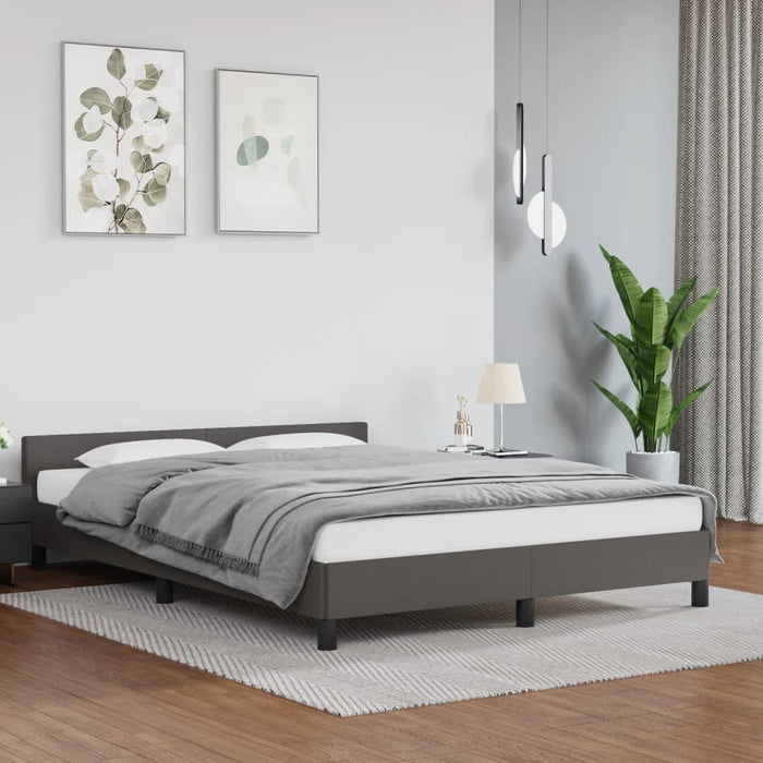 Bed frame with headboard gray 140x190 cm faux leather