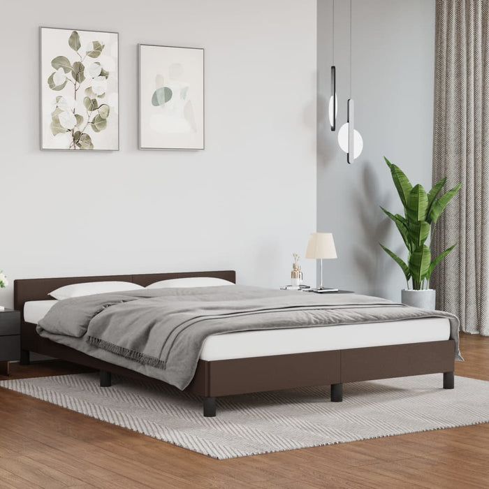 Bed frame with headboard brown 140x200 cm faux leather