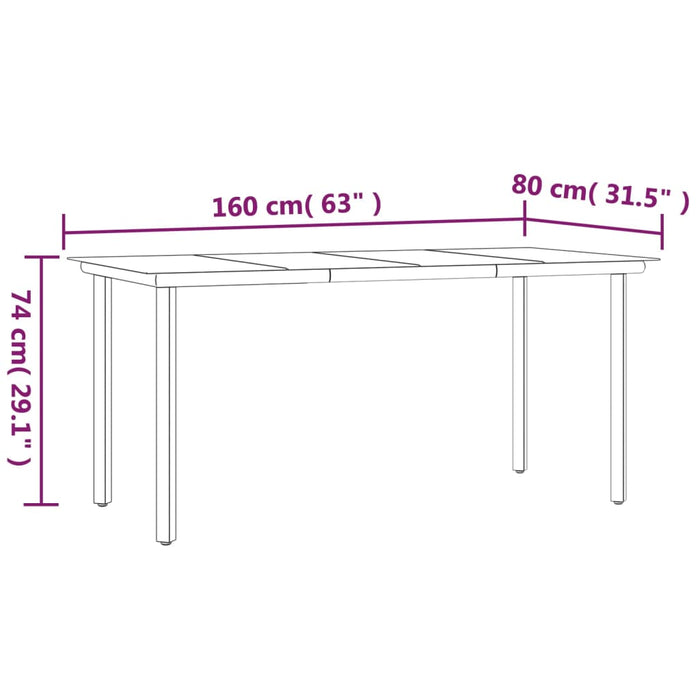 Garten-Esstisch Schwarz 160x80x74 cm Stahl und Hartglas