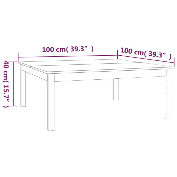 Couchtisch Schwarz 100x100x40 cm Massivholz Kiefer