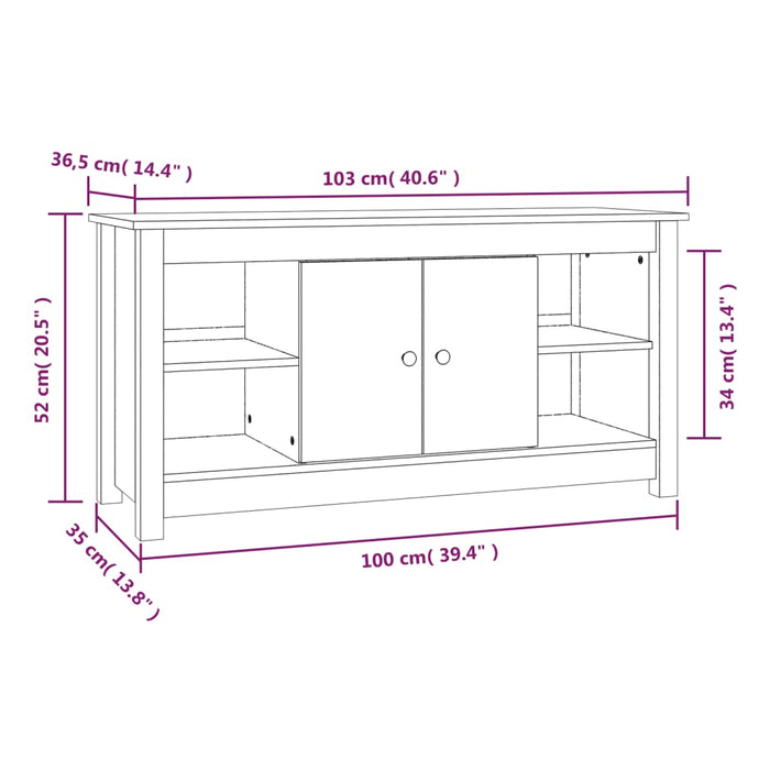TV-Schrank 103x36,5x52 cm Massivholz Kiefer