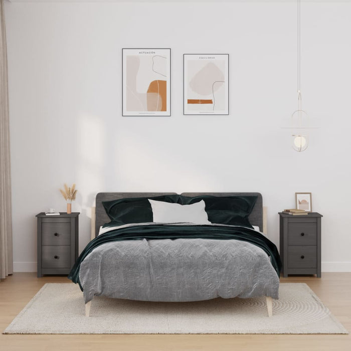 Nachttische 2 Stk. Grau 40x35x61,5 cm Massivholz Kiefer