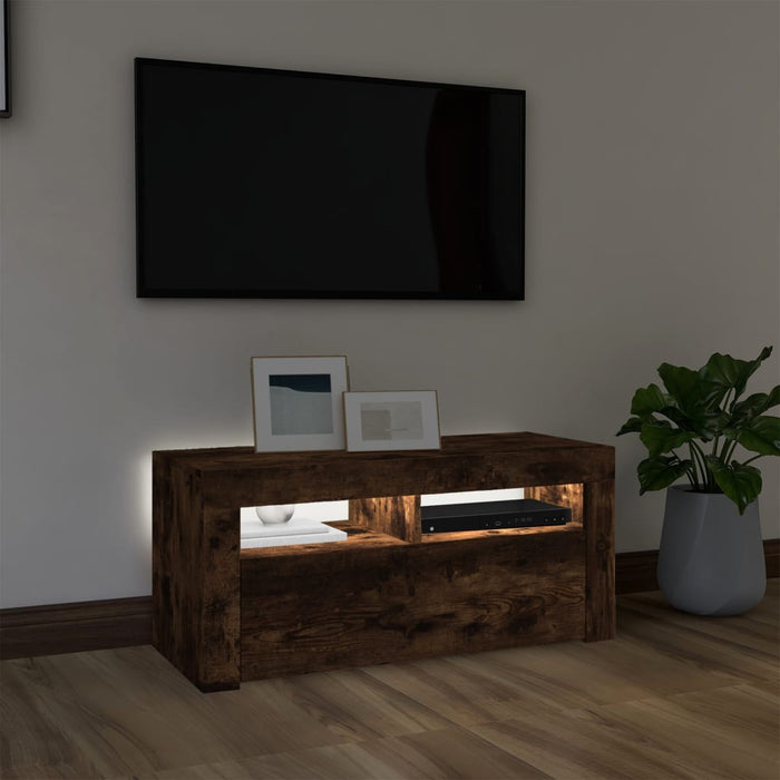 TV-Schrank mit LED-Leuchten Räuchereiche 90x35x40 cm