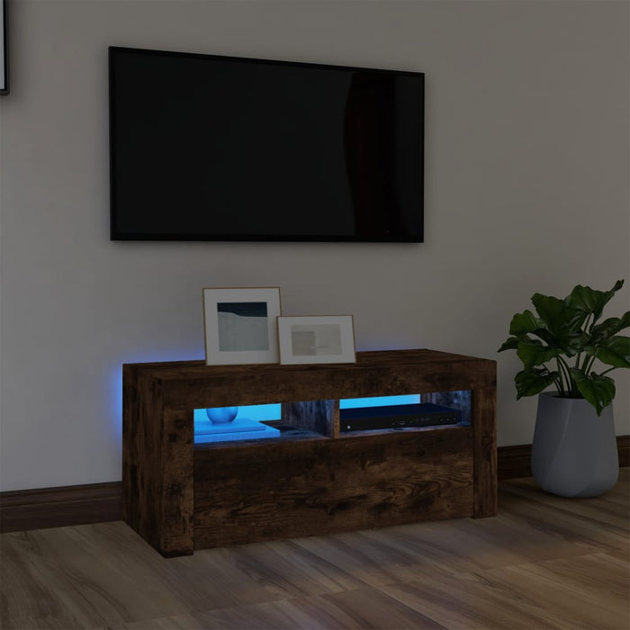TV-Schrank mit LED-Leuchten Räuchereiche 90x35x40 cm