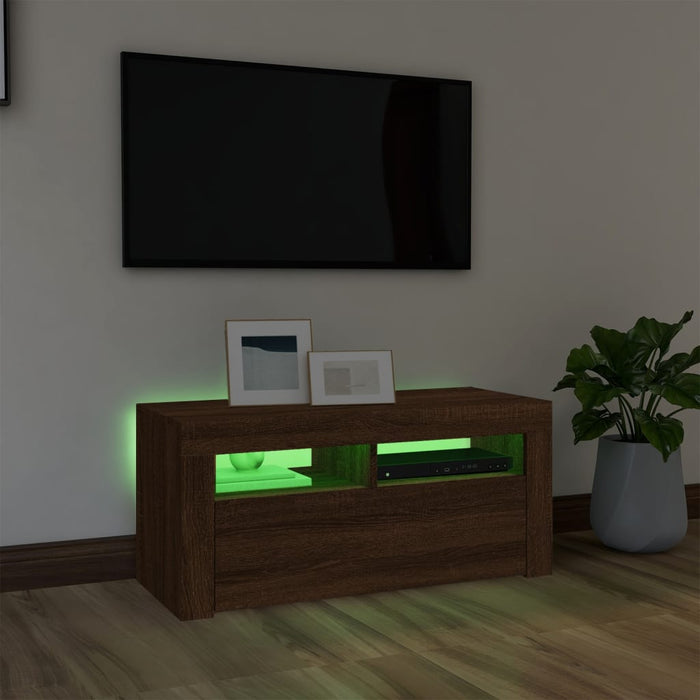 TV-Schrank mit LED-Leuchten Braun Eichen-Optik 90x35x40 cm