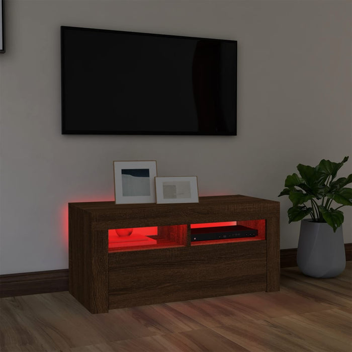 TV-Schrank mit LED-Leuchten Braun Eichen-Optik 90x35x40 cm