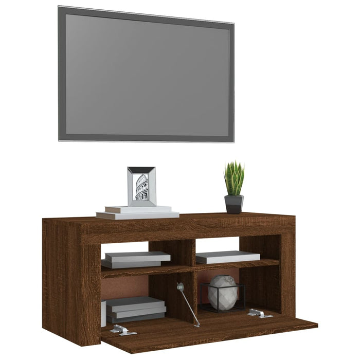 TV-Schrank mit LED-Leuchten Braun Eichen-Optik 90x35x40 cm